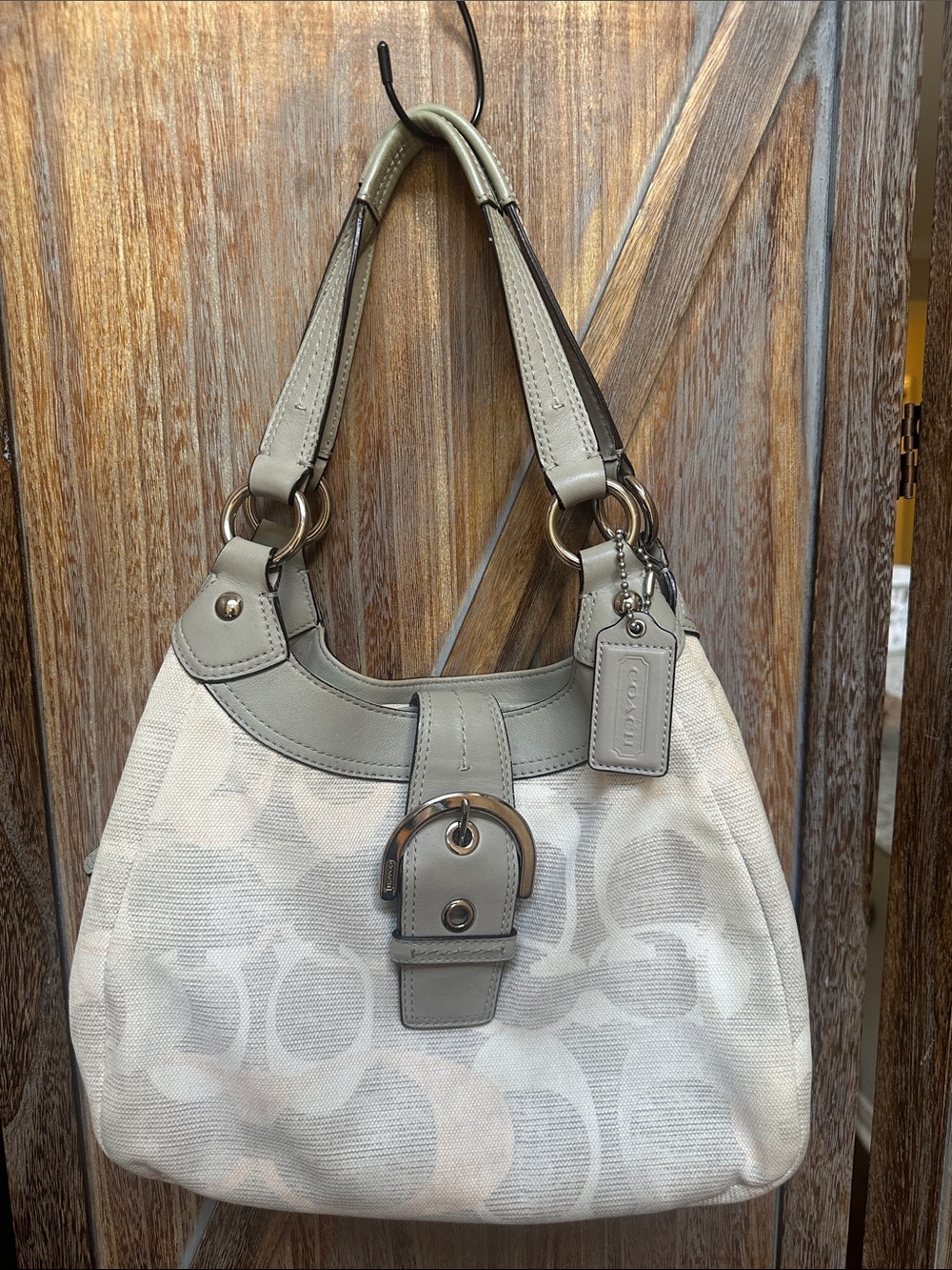 Coach Soho Lynn Hobo Linen Leather Shoulder Bag Tote A1273-F19193